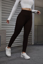 Coffee velvet lined leggings, side