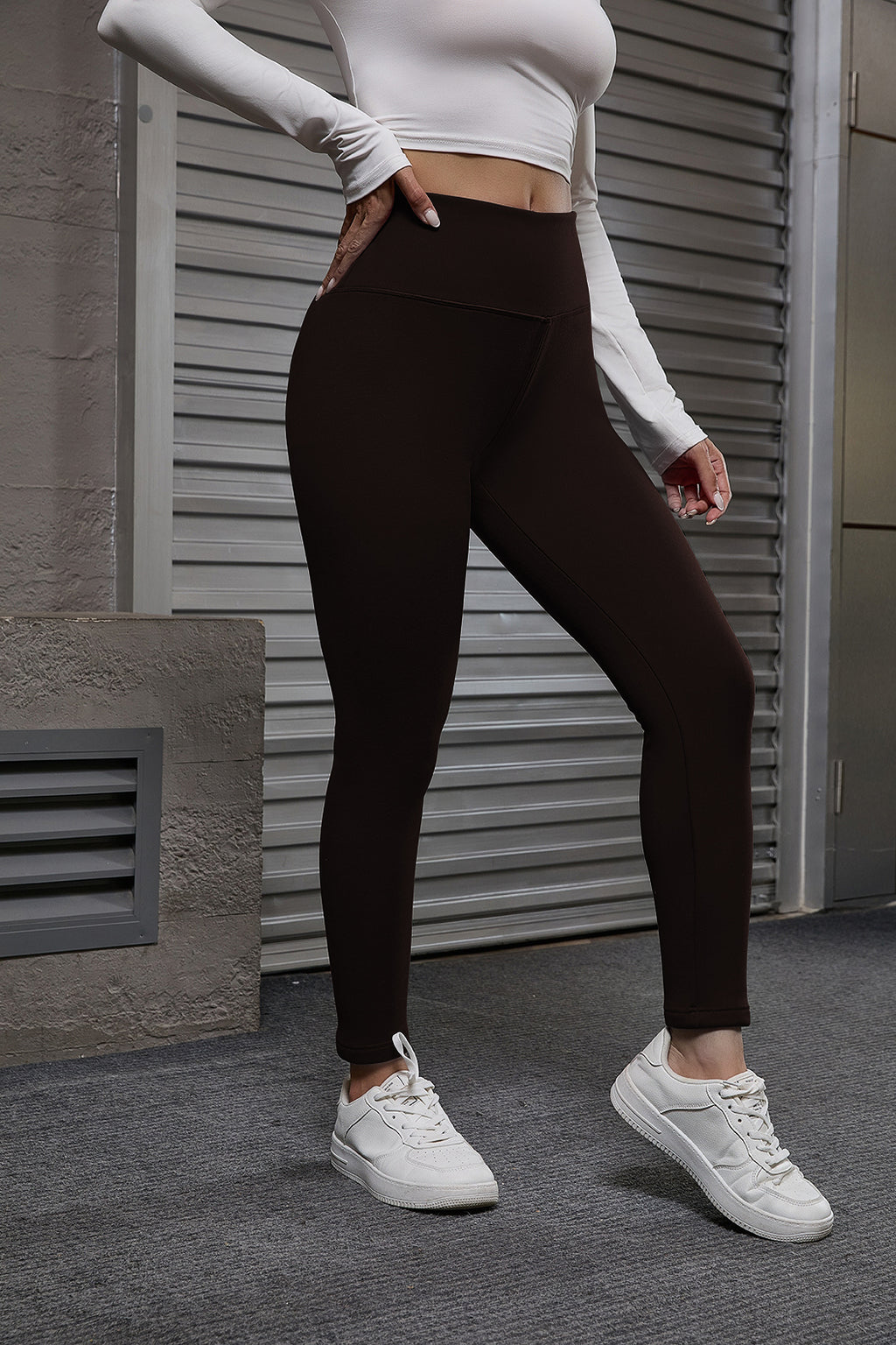 Coffee high waist leggings, front view