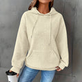 Cream waffle knit hoodie with drawstring hood and kangaroo pocket, front view