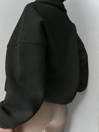 Oversized Half Zip Fleece Sweatshirt, Collared Drop Shoulder, black, side