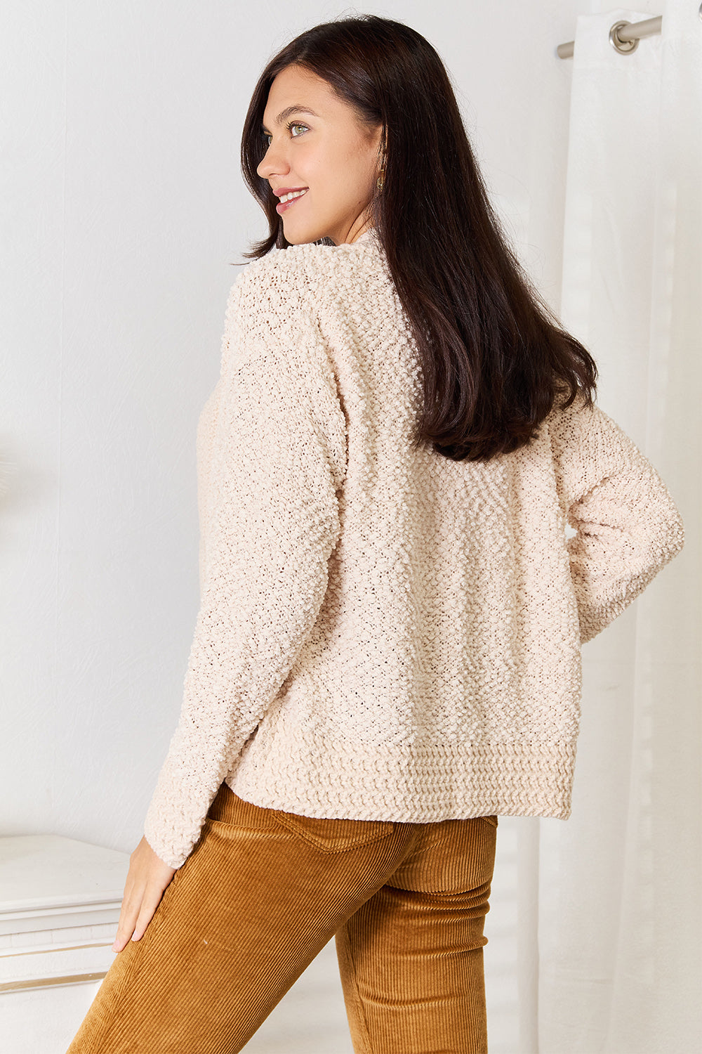 Cream Textured Knit Cardigan, view 4
