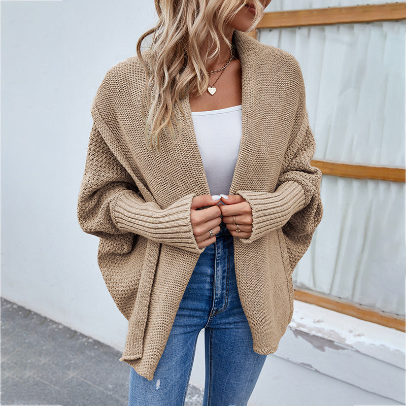 Chunky Knit Batwing Cardigan in khaki