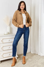 Camel jacket full length look with jeans and boots