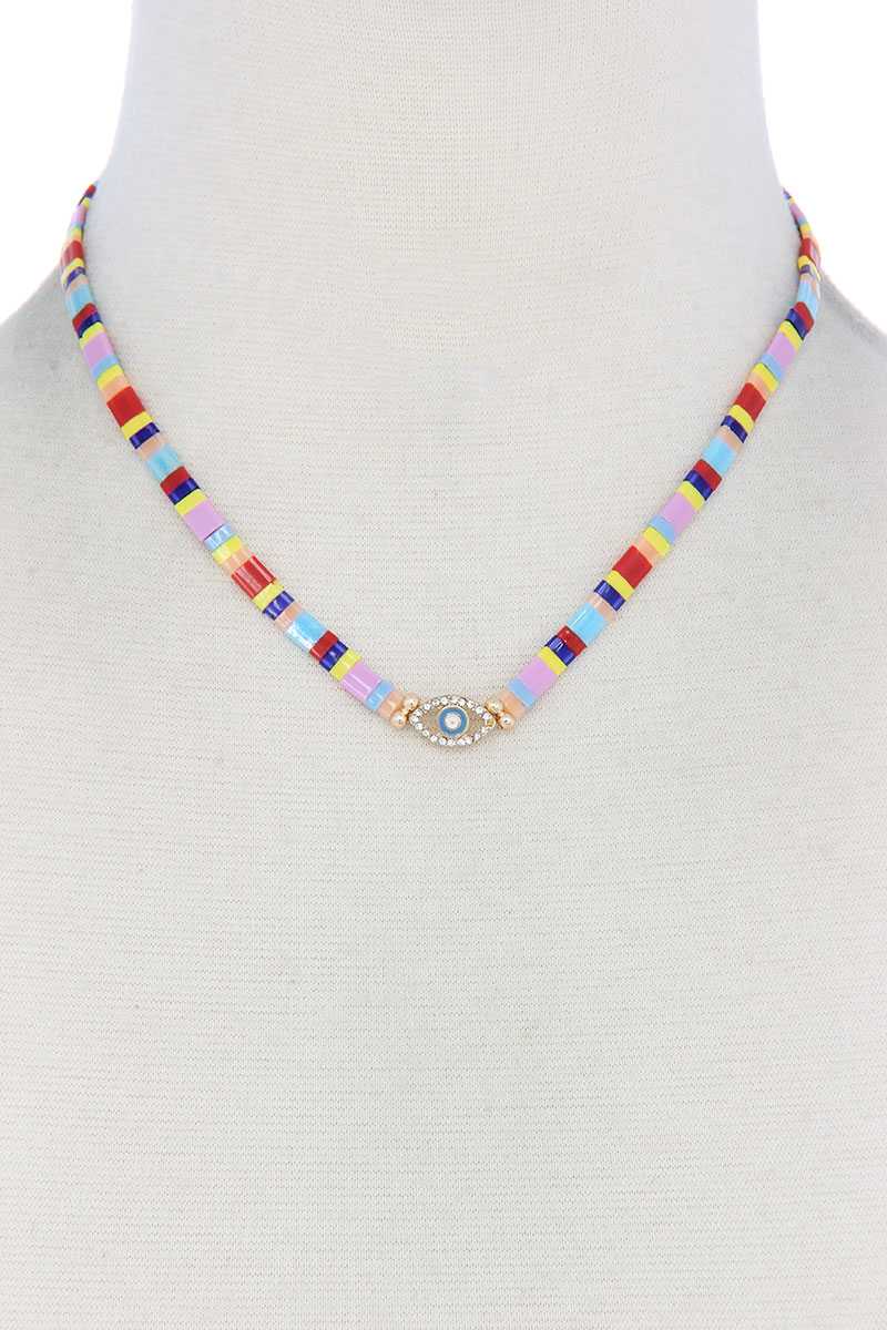 Evil Eye Charm Color Block Necklace in Multi 3