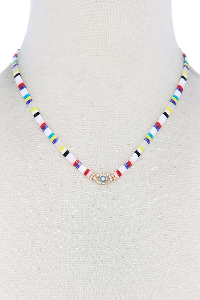 Evil Eye Charm Color Block Necklace in Multi 1