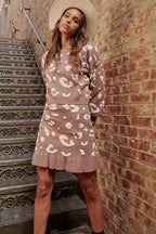 Mocha leopard print knit mini skirt, front view