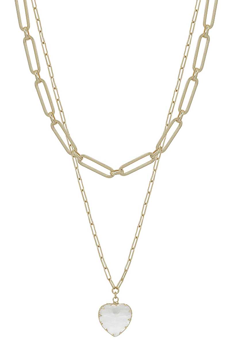 Layered Chain Necklace with Heart Pendant in Clear