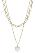 Layered Chain Necklace with Heart Pendant in Clear