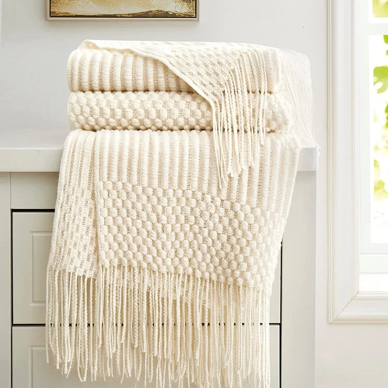 Textured Boho Knit Throw | Chunky Vintage Style, 18 Colors | 50x68 or 51x91 in