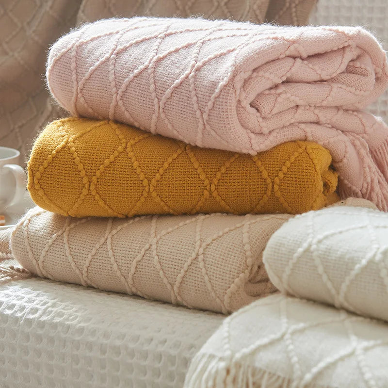 Nordic Knit Throw Blanket with Tassels | 23 Colors | 50x71 or 51x91 in