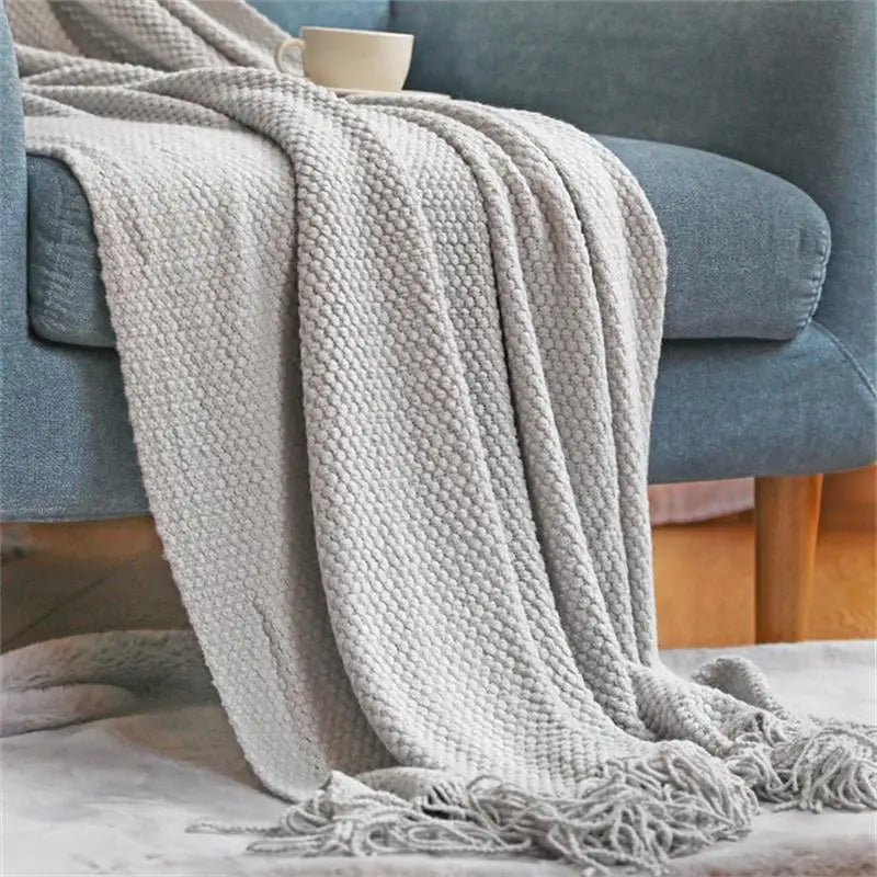 Solid Knit Throw Blanket with Tassels | 8 Colors | 50x68 or 51x91 in