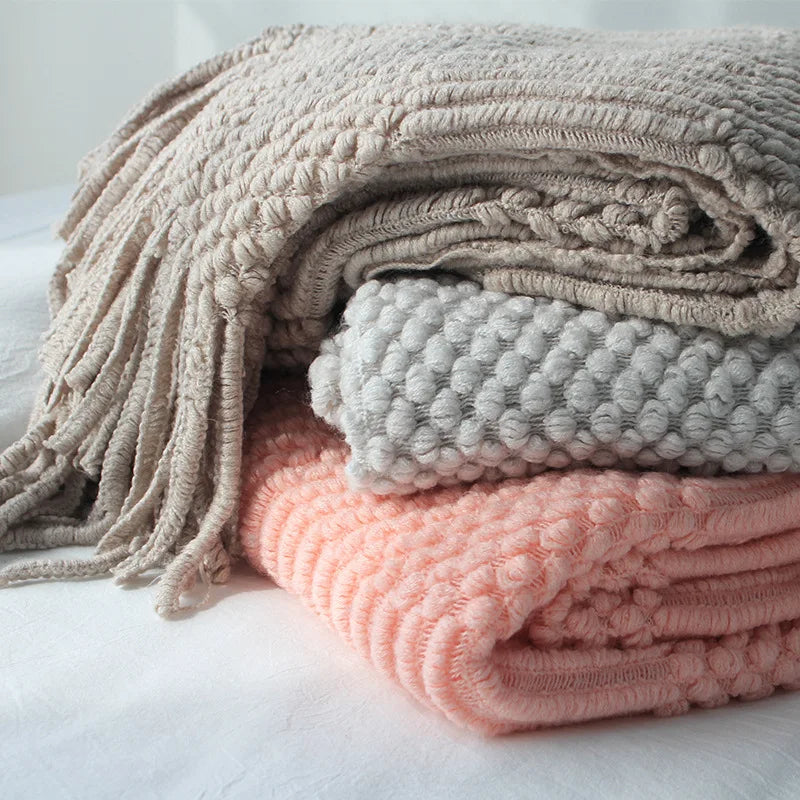 Nordic Knit Throw Blanket with Tassels | 23 Colors | 50x71 or 51x91 in
