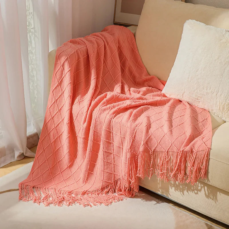Textured Knit Throw Blanket with Tassels | 13 Colors | 50x71 to 59x91 in