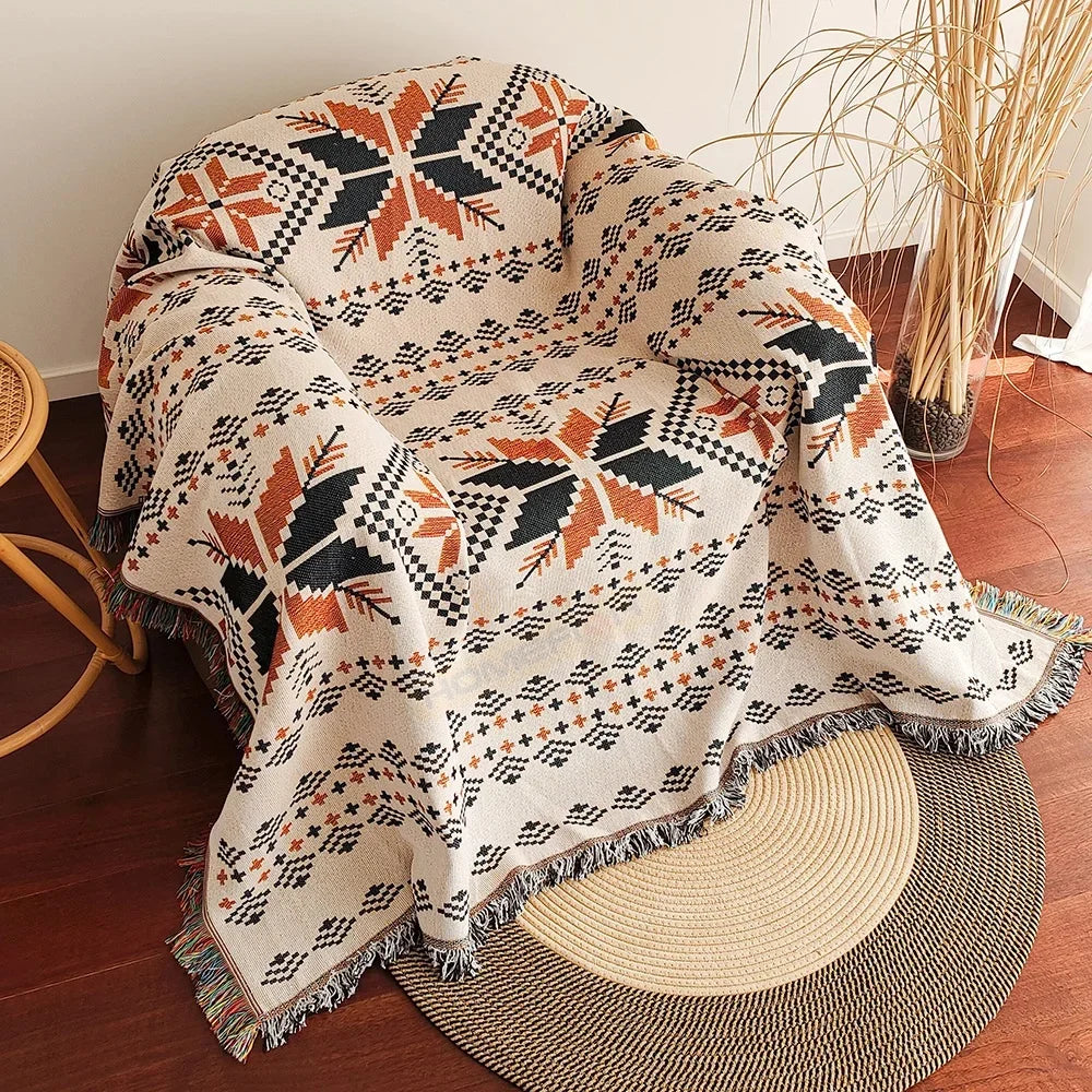 Southwestern Woven Throw Blanket | Fringed Edges | 35x71 in