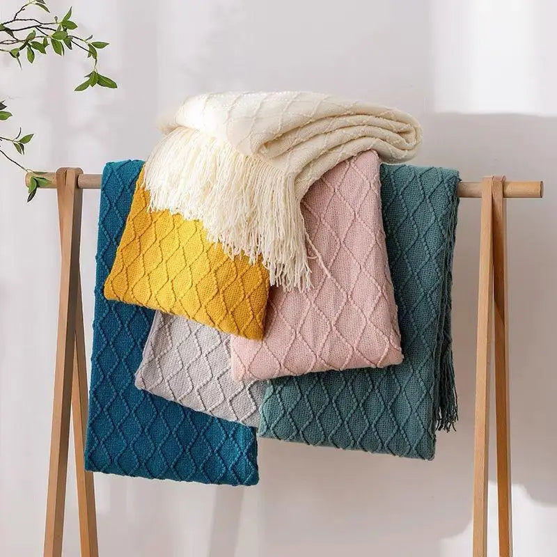 Textured Boho Knit Throw | Chunky Vintage Style, 18 Colors | 50x68 or 51x91 in