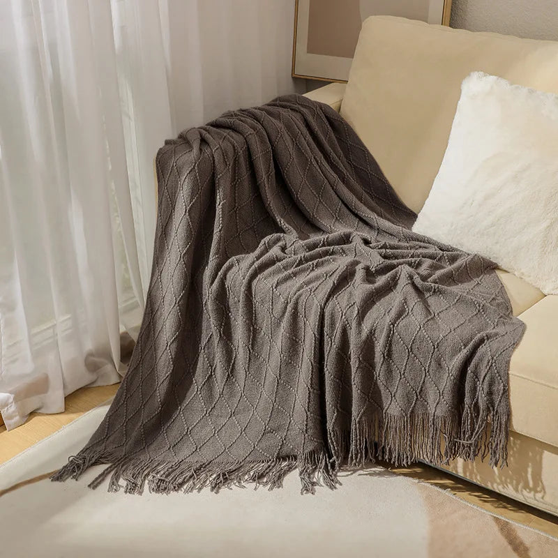 Textured Boho Knit Throw | Chunky Vintage Style, 18 Colors | 50x68 or 51x91 in