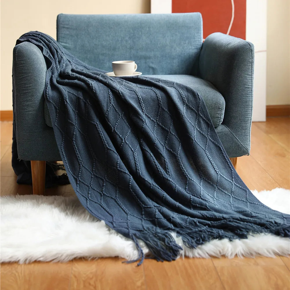 Nordic Knit Throw Blanket with Tassels | 23 Colors | 50x71 or 51x91 in