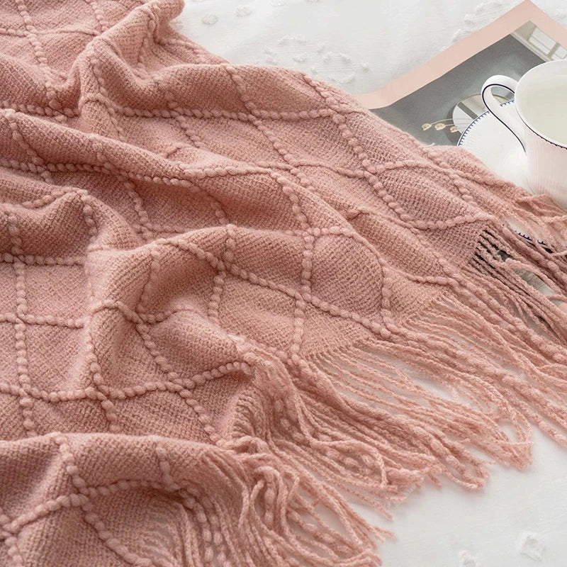 Textured Boho Knit Throw | Chunky Vintage Style, 18 Colors | 50x68 or 51x91 in
