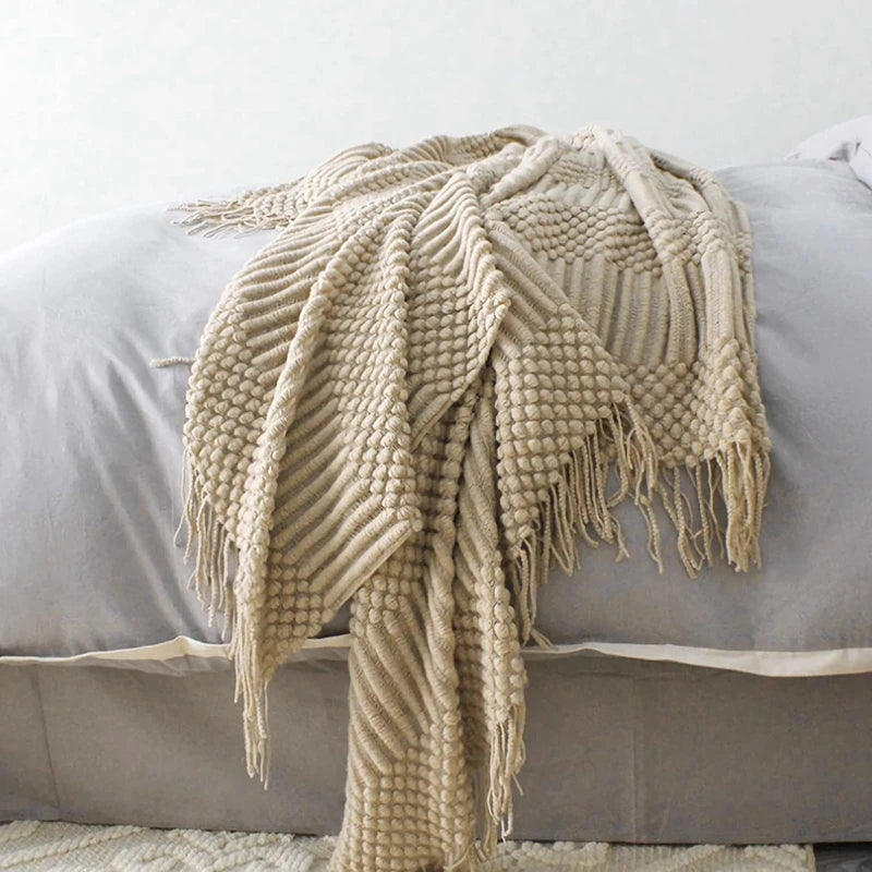 Nordic Knit Throw Blanket with Tassels | 23 Colors | 50x71 or 51x91 in
