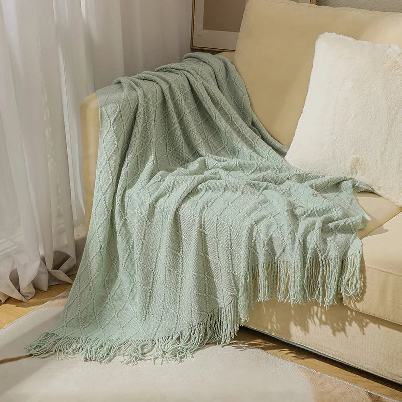 Nordic Knit Throw Blanket with Tassels | 23 Colors | 50x71 or 51x91 in
