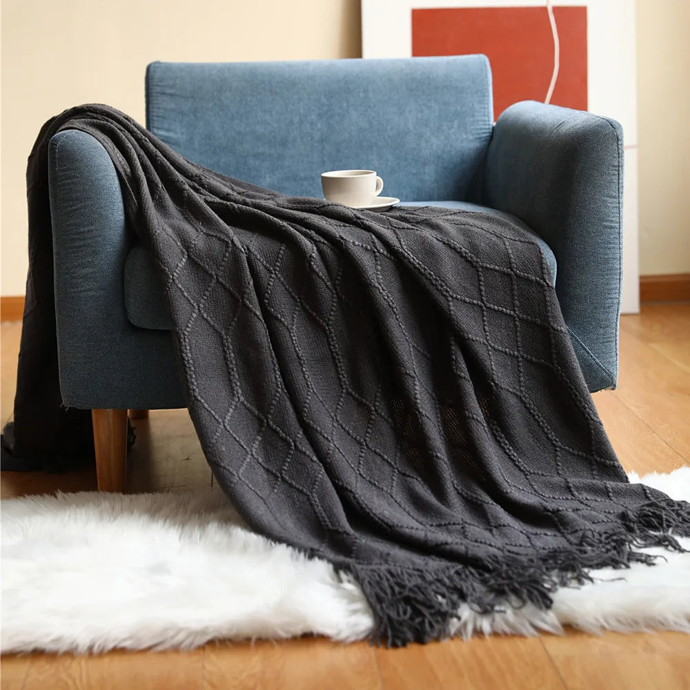 Nordic Knit Throw Blanket with Tassels | 23 Colors | 50x71 or 51x91 in