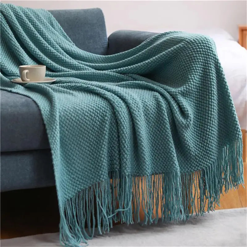 Solid Knit Throw Blanket with Tassels | 8 Colors | 50x68 or 51x91 in
