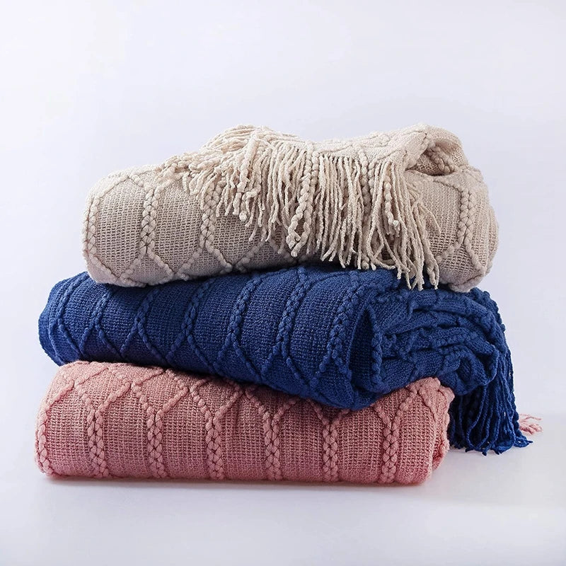 Nordic Knit Throw Blanket with Tassels | 23 Colors | 50x71 or 51x91 in