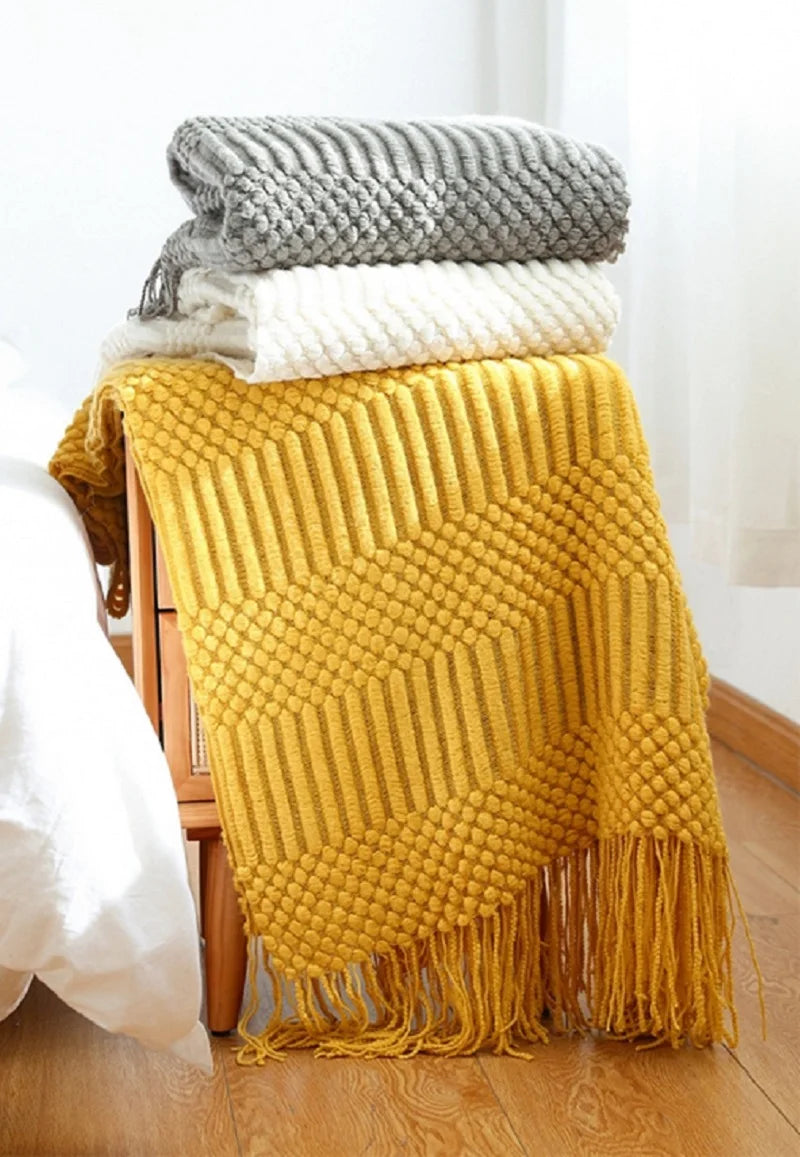 Textured Boho Knit Throw | Chunky Vintage Style, 18 Colors | 50x68 or 51x91 in