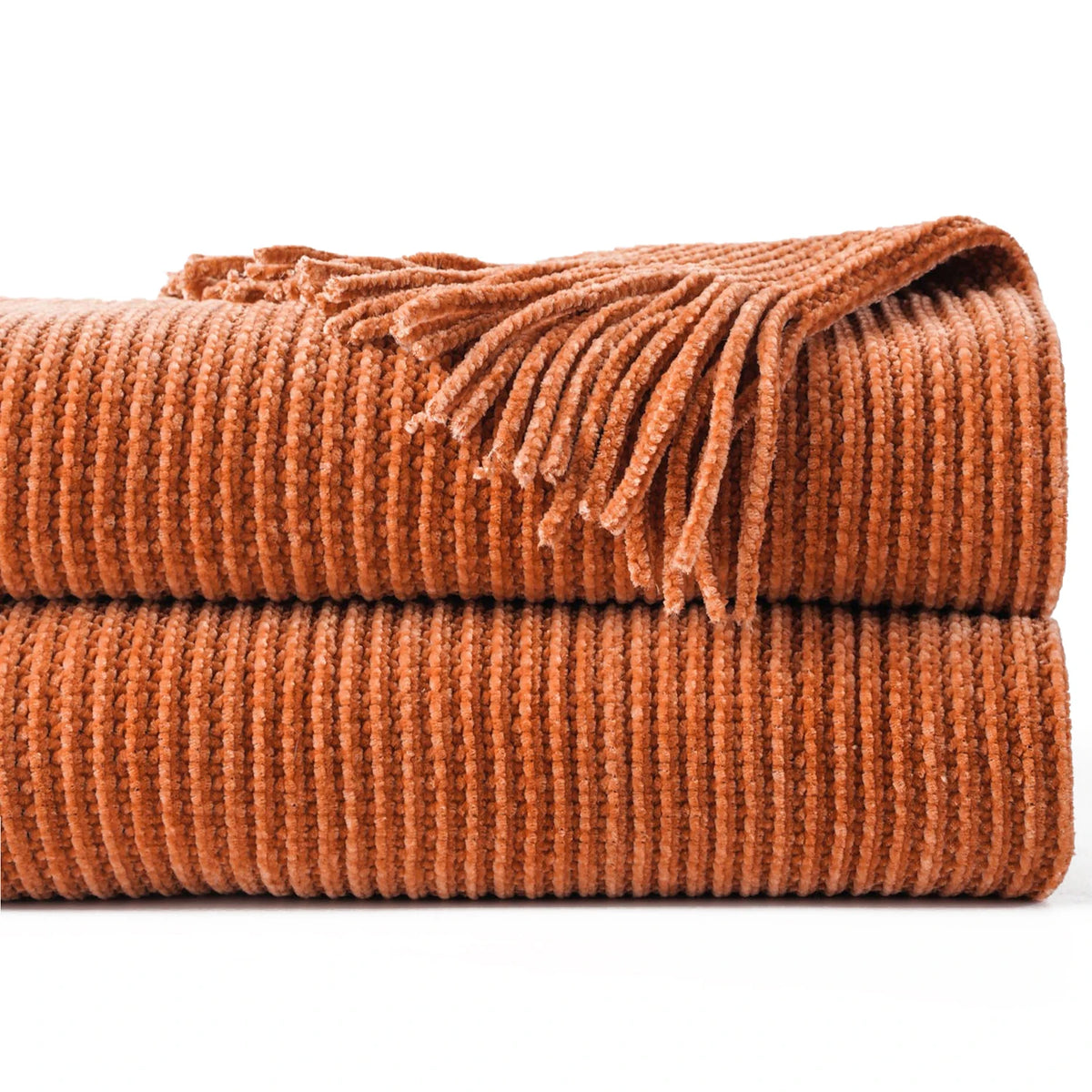 Green Chenille Knit Throw | Tasseled Edges | 50x60 or 60x80 in