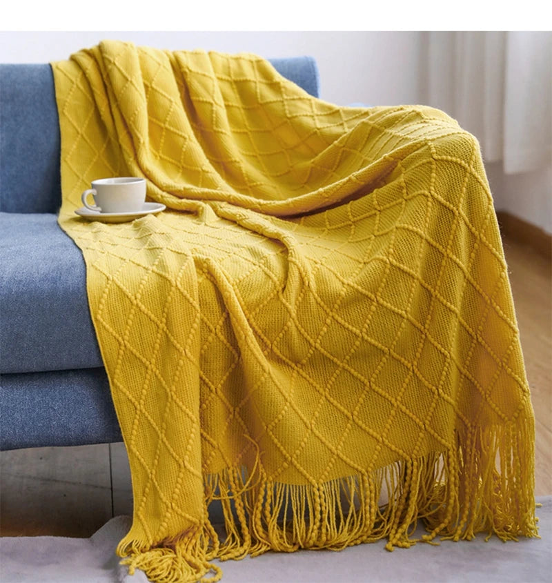 Textured Boho Knit Throw | Chunky Vintage Style, 18 Colors | 50x68 or 51x91 in