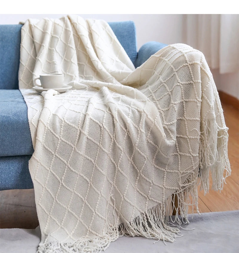 Textured Boho Knit Throw | Chunky Vintage Style, 18 Colors | 50x68 or 51x91 in