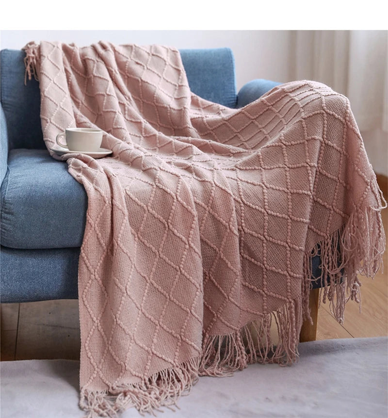Nordic Knit Throw Blanket with Tassels | 23 Colors | 50x71 or 51x91 in