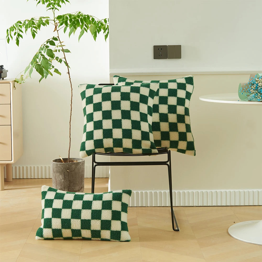 Checkered Fleece Pillow Covers, Set of 2 | Short Plush, Cover Only