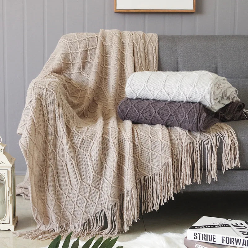 Nordic Knit Throw Blanket with Tassels | 23 Colors | 50x71 or 51x91 in