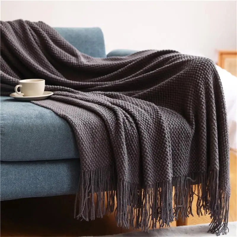 Solid Knit Throw Blanket with Tassels | 8 Colors | 50x68 or 51x91 in