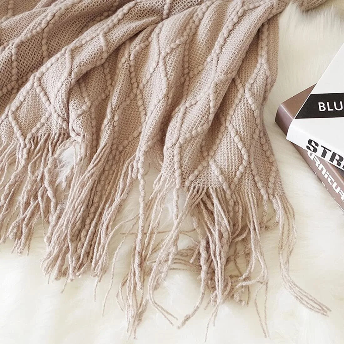 Nordic Knit Throw Blanket with Tassels | 23 Colors | 50x71 or 51x91 in