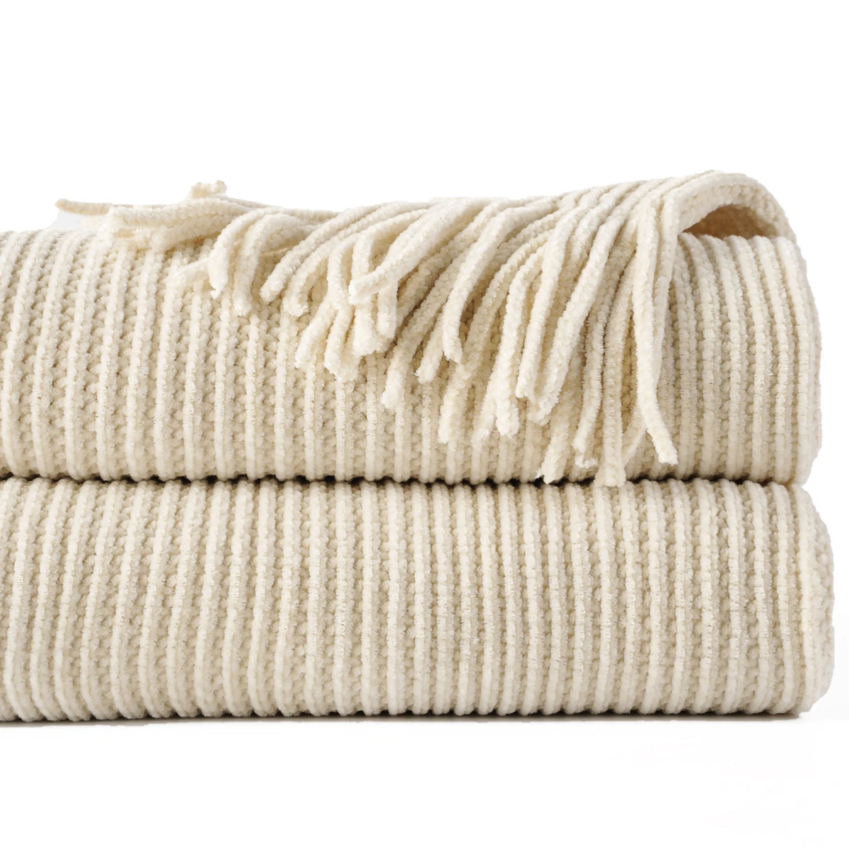 Green Chenille Knit Throw | Tasseled Edges | 50x60 or 60x80 in