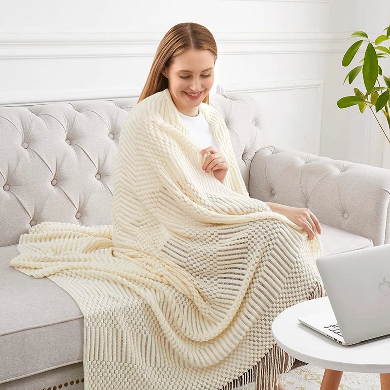 Textured Boho Knit Throw | Chunky Vintage Style, 18 Colors | 50x68 or 51x91 in
