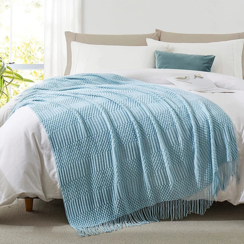 Nordic Knit Throw Blanket with Tassels | 23 Colors | 50x71 or 51x91 in