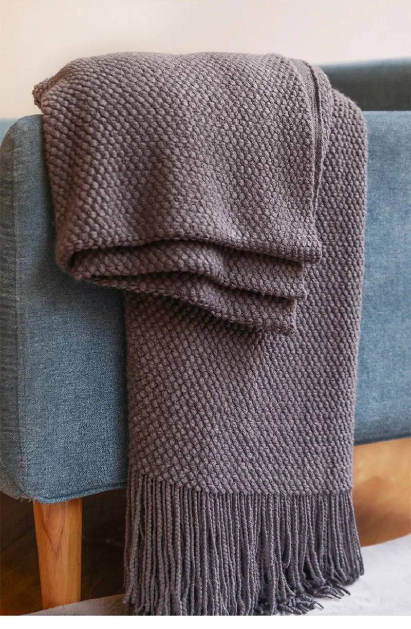Solid Knit Throw Blanket with Tassels | 8 Colors | 50x68 or 51x91 in