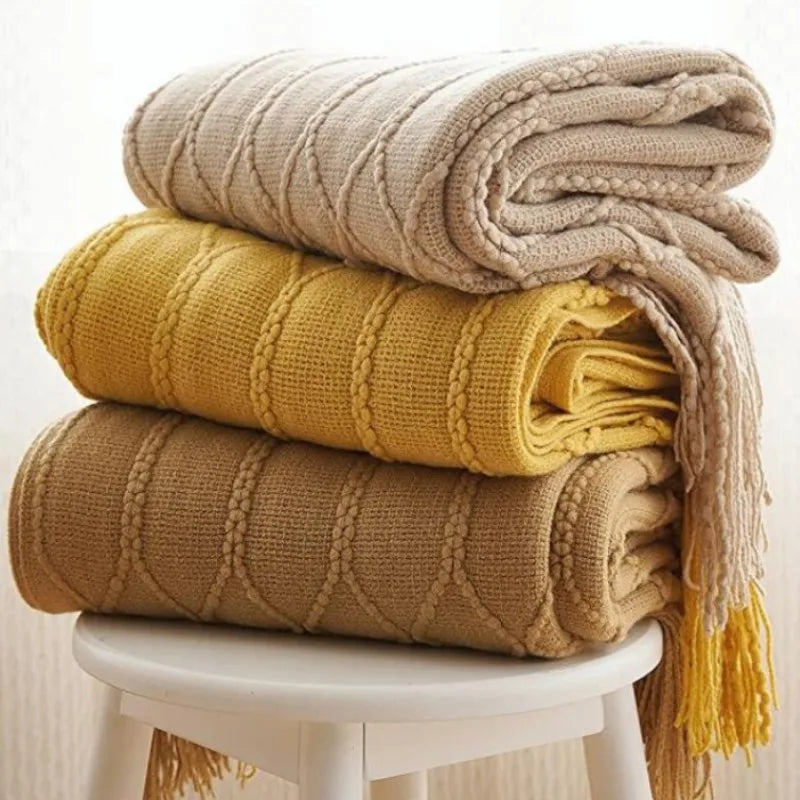 Nordic Knit Throw Blanket with Tassels | 23 Colors | 50x71 or 51x91 in