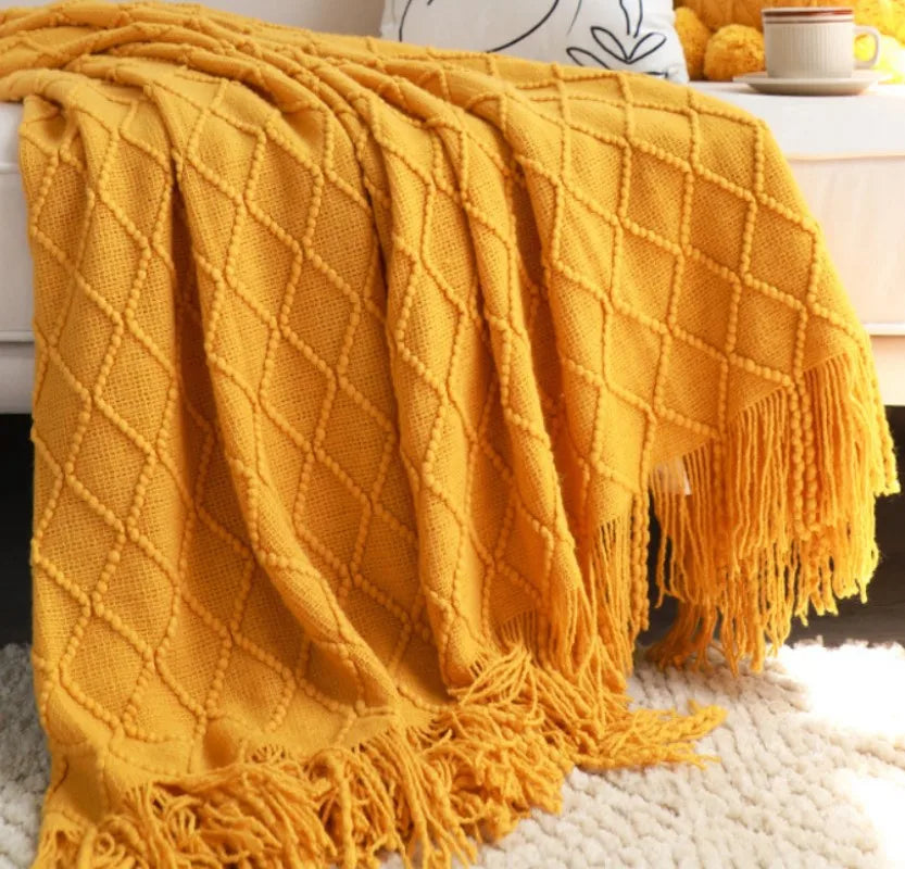 Textured Boho Knit Throw | Chunky Vintage Style, 18 Colors | 50x68 or 51x91 in