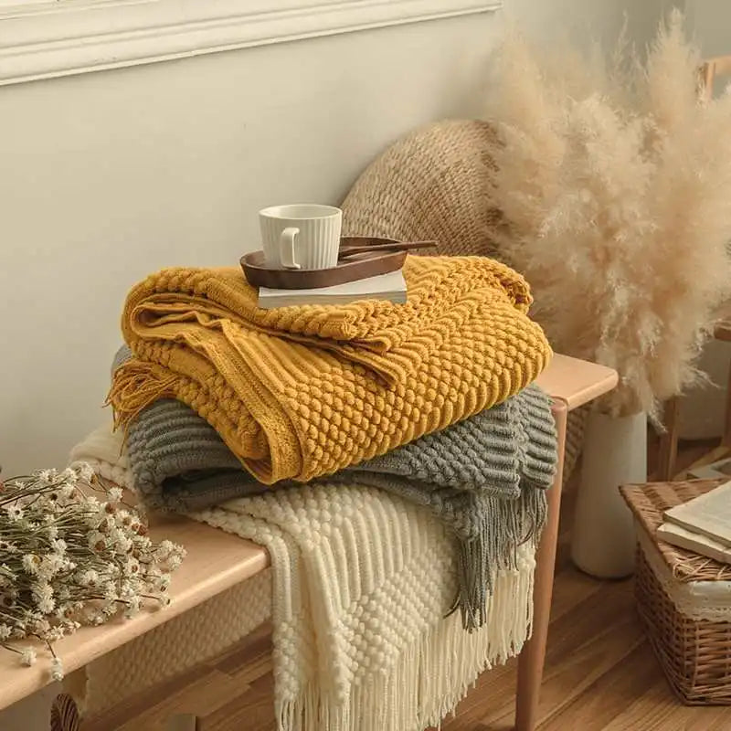 Textured Boho Knit Throw | Chunky Vintage Style, 18 Colors | 50x68 or 51x91 in