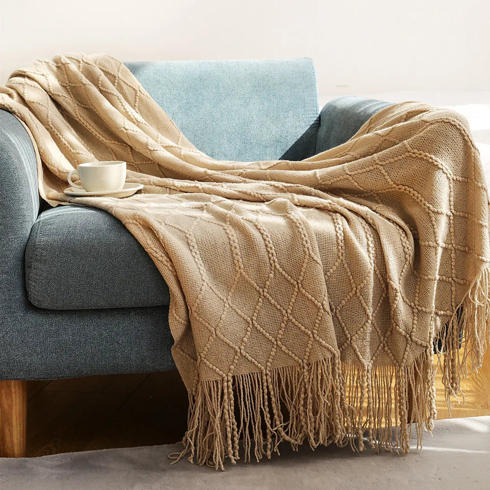 Nordic Knit Throw Blanket with Tassels | 23 Colors | 50x71 or 51x91 in