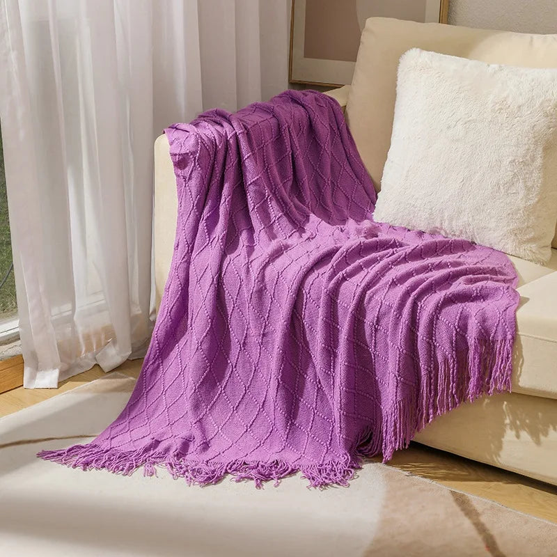 Textured Knit Throw Blanket with Tassels | 13 Colors | 50x71 to 59x91 in