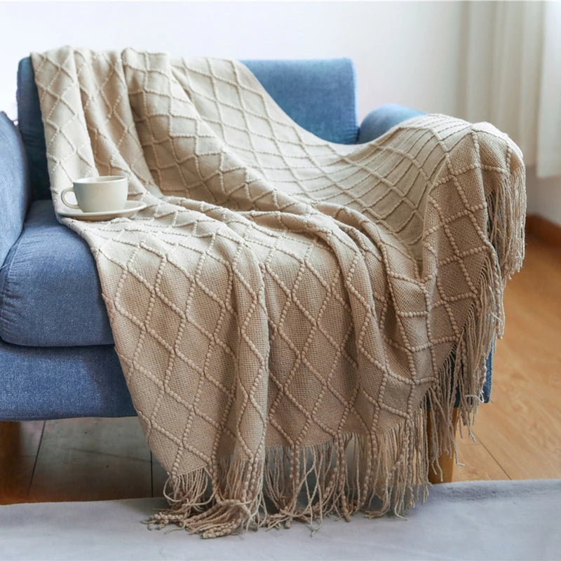 Nordic Knit Throw Blanket with Tassels | 23 Colors | 50x71 or 51x91 in