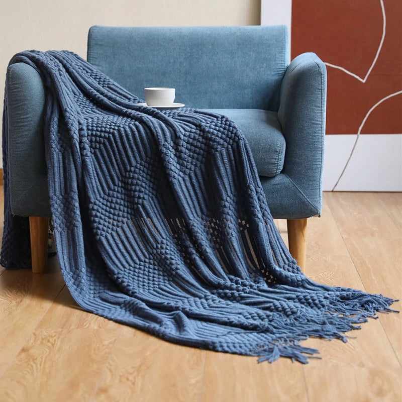 Textured Boho Knit Throw | Chunky Vintage Style, 18 Colors | 50x68 or 51x91 in
