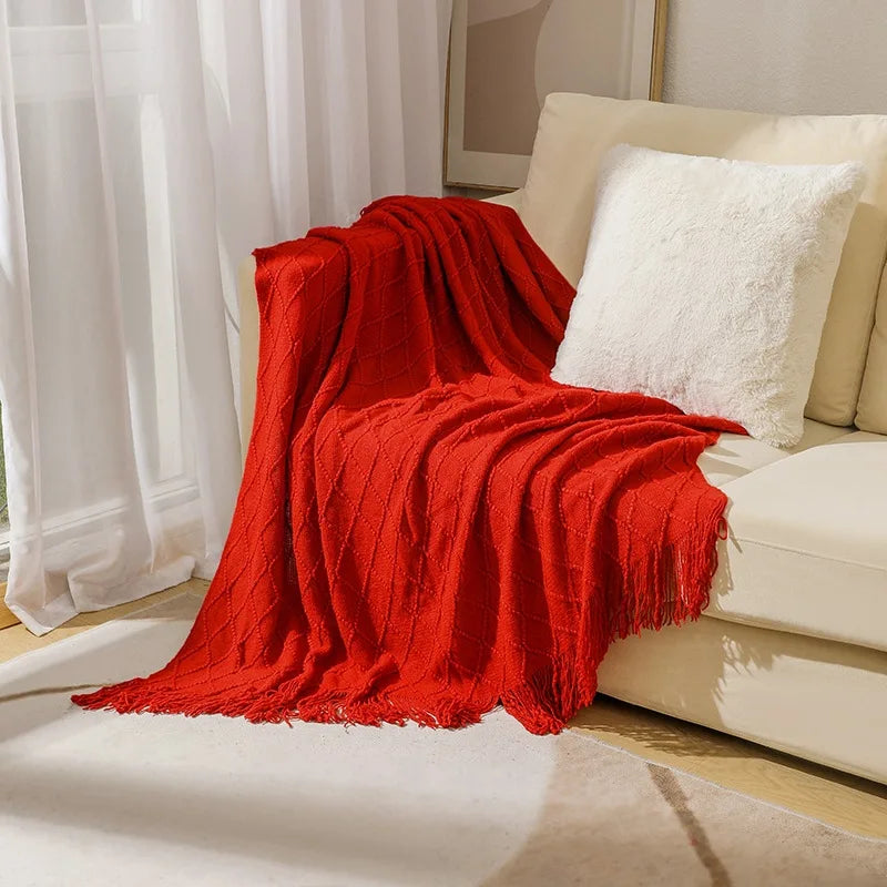 Textured Knit Throw Blanket with Tassels | 13 Colors | 50x71 to 59x91 in