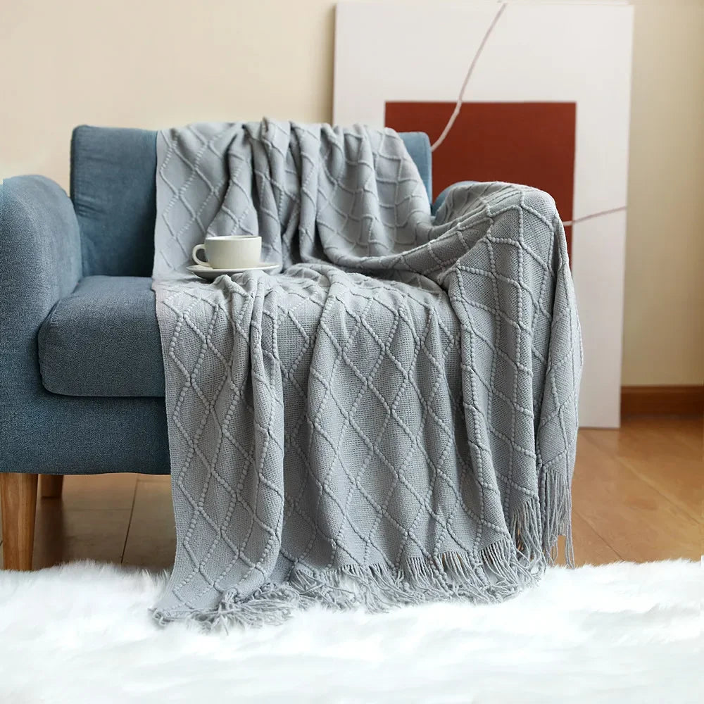 Textured Knit Throw Blanket with Tassels | 13 Colors | 50x71 to 59x91 in