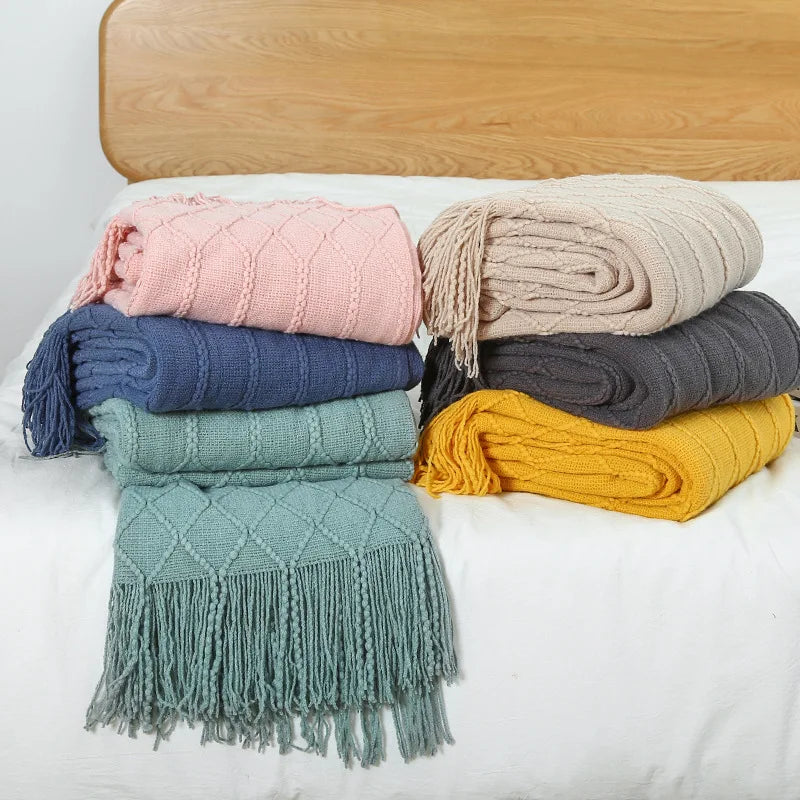 Nordic Knit Throw Blanket with Tassels | 23 Colors | 50x71 or 51x91 in